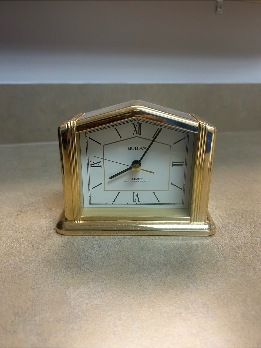 Vintage • Bulova 4” Gold Tone Clock Quartz Westminster Melody Japan Works!
